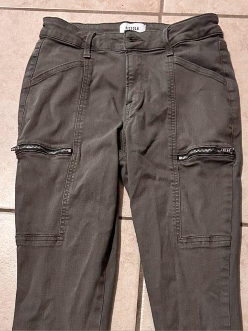 Pistola Army Green Zipper Detail Utility Cargo Pants 28